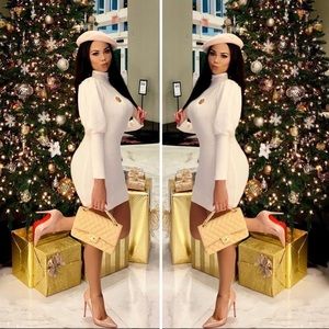 Balloon sleeve bodycon sweater dress